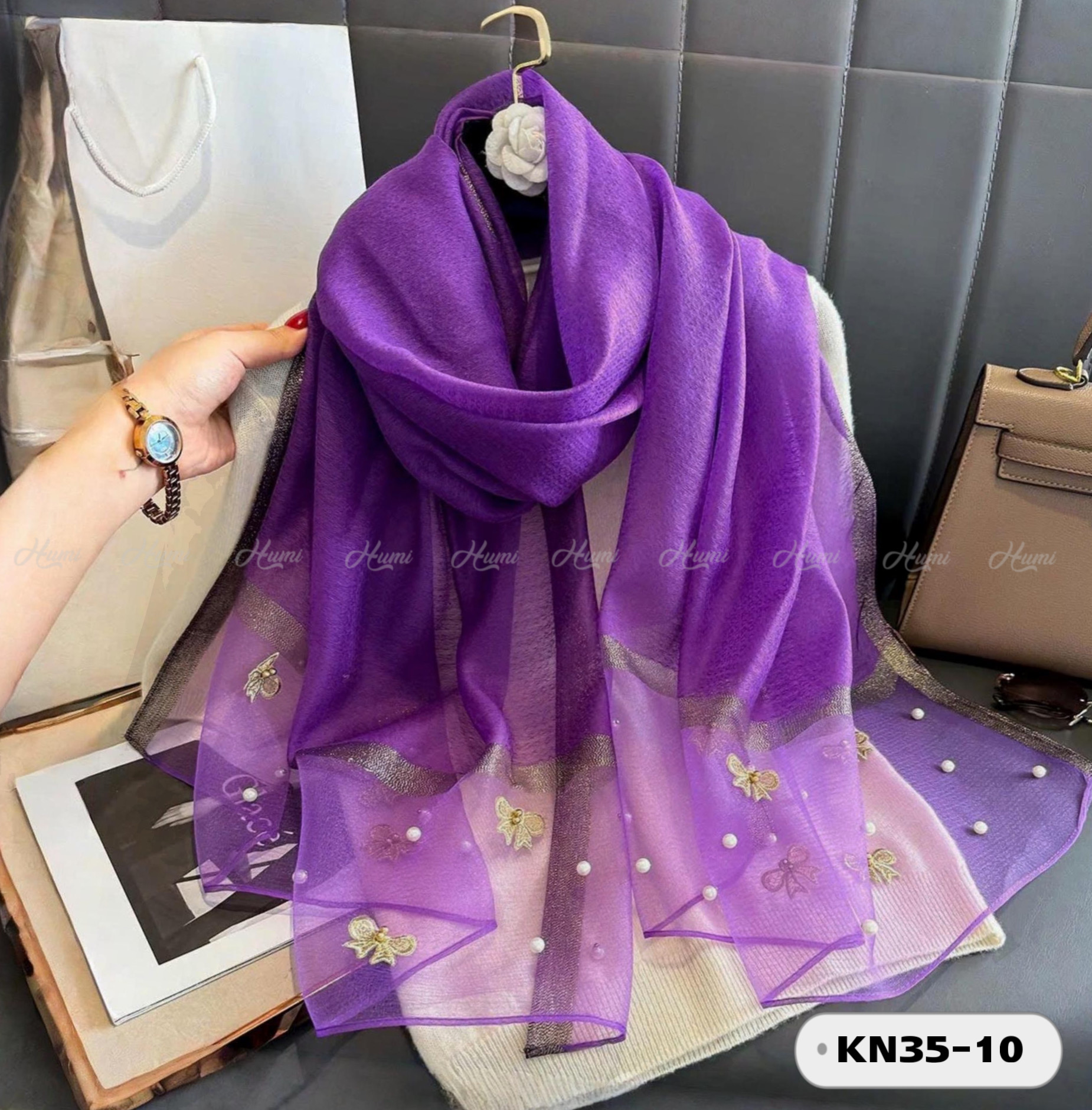 KHĂN TƠ ĐÍNH NƠ (KN35-10 TÍM)