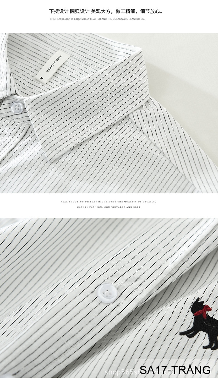 SA17 - Áo sơ mi nam dài tay thêu họa tiết mèo, form rộng, chất cotton 100%, phối sọc thời thượng_thumbnail_12