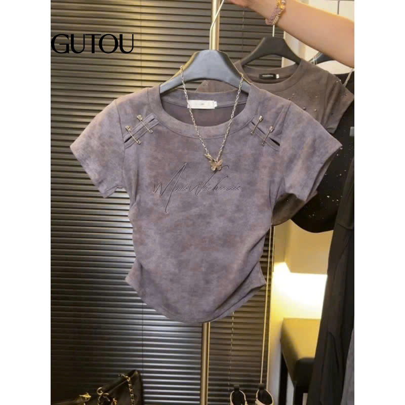 [GUTOU] Áo Thun Streetwear Ghim Băng Cá Tính