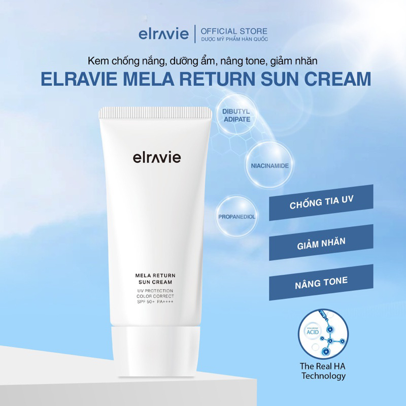 Kem Chống Nắng Dưỡng Ẩm Phục Hồi Cải Thiện Nếp Nhăn Không Kích Ứng Elravie Mela Return SunCream 50ml_thumbnail_9