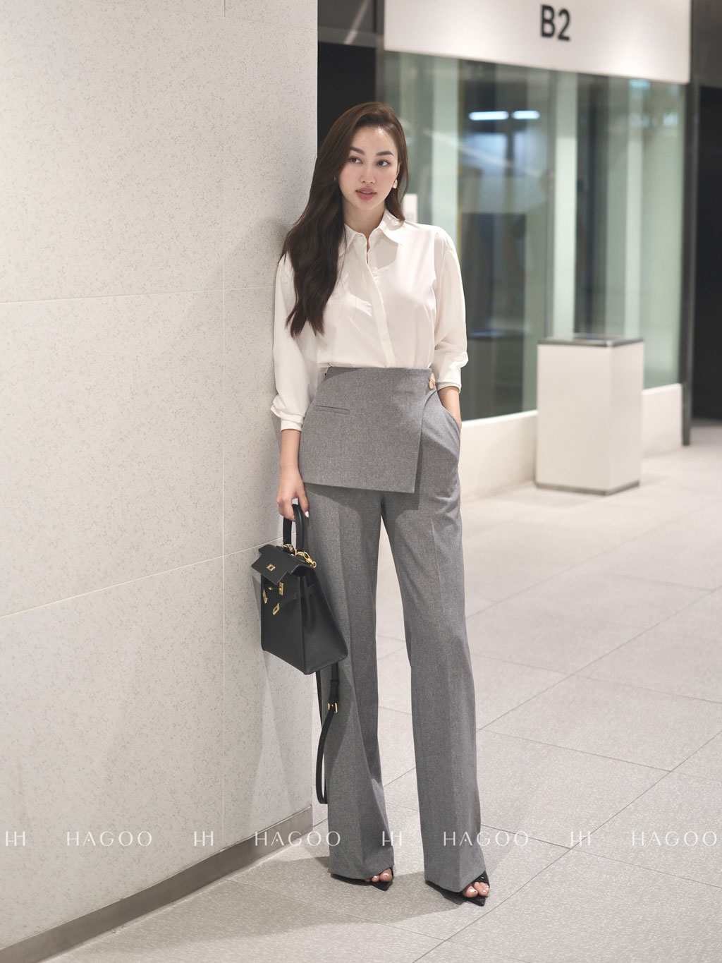 Quần suông vạt chéo cúc đồng HAGOO