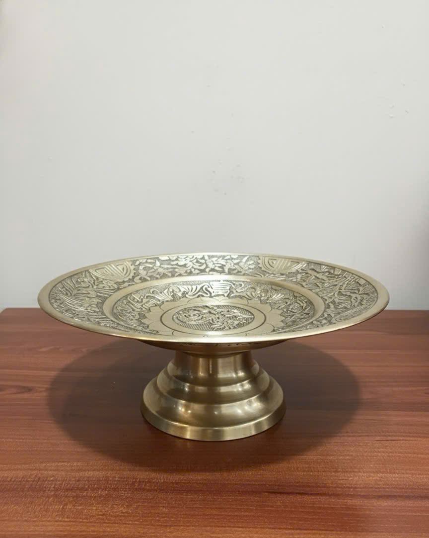 Mâm bồng thờ đúc đồng vàng thau KT 30CM 