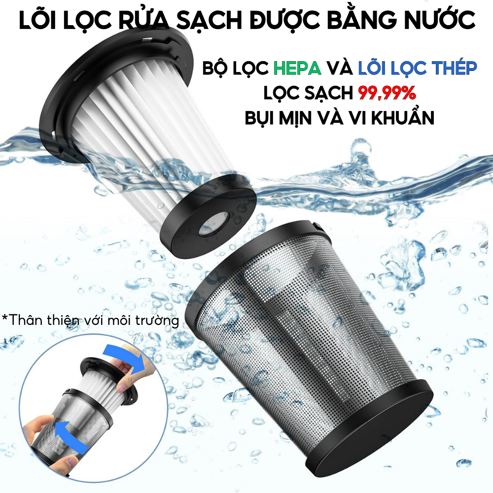 Máy Hút Bụi Cầm Tay HOKU Không Dây, Hút Bụi Giường, Ô Tô, Lực Hút 25000PA Hút Liên Tục 30 Phút_thumbnail_5