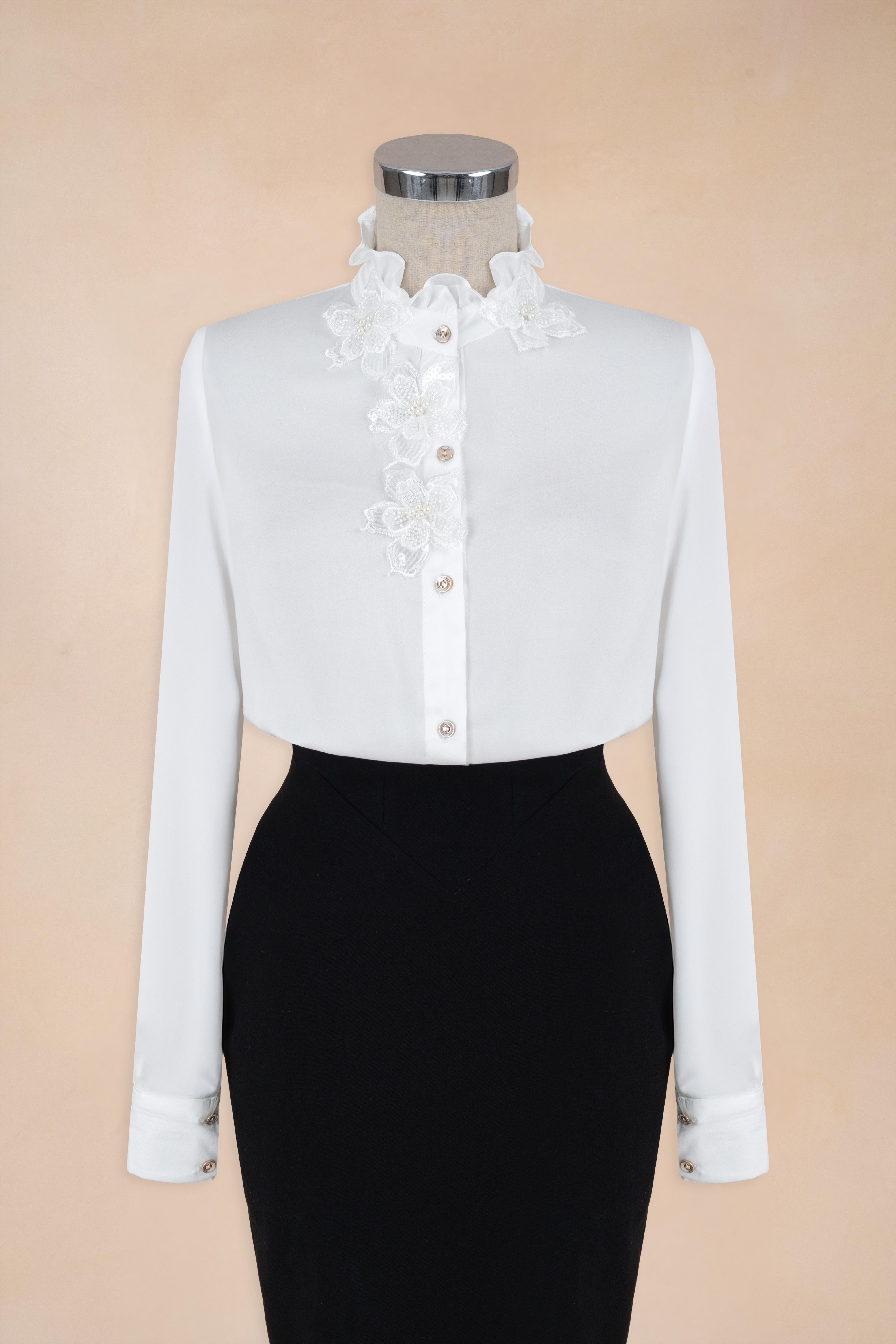 Sơ Mi Cổ Nhún Đính Hoa