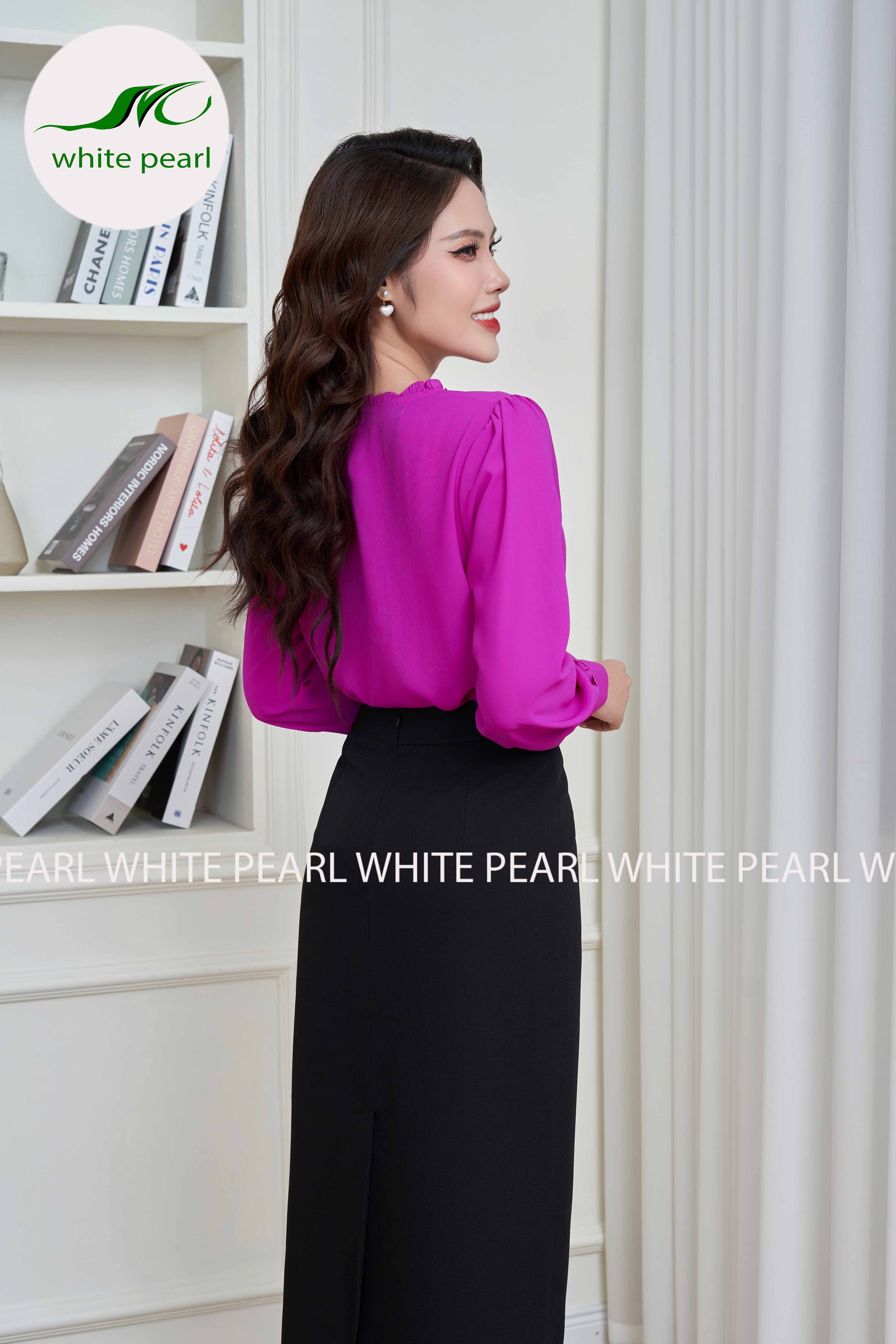 Áo bèo sẻ quạt màu tím cẩm thời trang công sở White Pearl_thumbnail_3