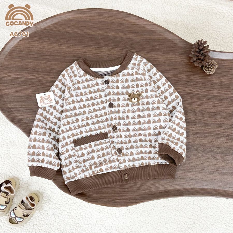 Áo dài cadirgan NÂU 1 túi ngực gấu