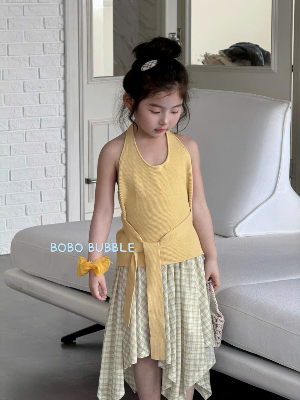 C190 - Áo len gân yếm buộc eo hãng Bobo Bubble (Sz 90-140)