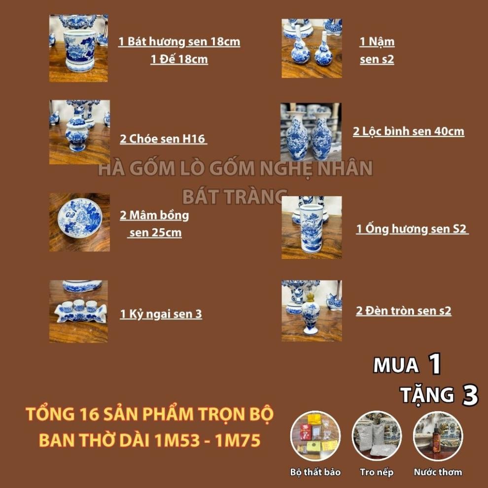 HG027 Đồ Thờ Cúng Bộ 16 món ban thờ 1M53 - 1M75 Men trắng nghệ nhân Bát Tràng chế tác TẶNG Thất Bảo, Tro Nếp_thumbnail_1