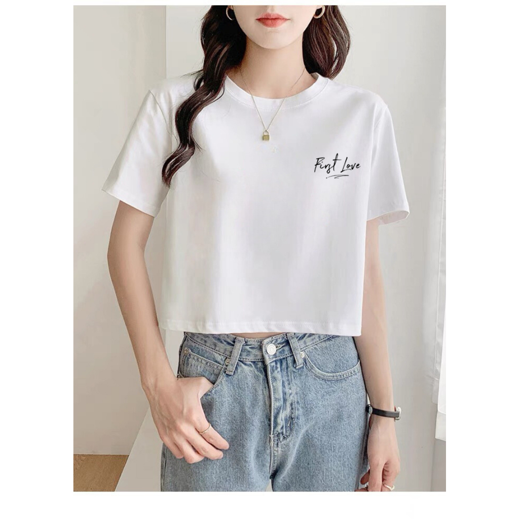 [Form Rộng] Áo croptop nữ form rộng in chữ First love - Áo thun nữ dáng ngắn Loza GT6497_thumbnail_1