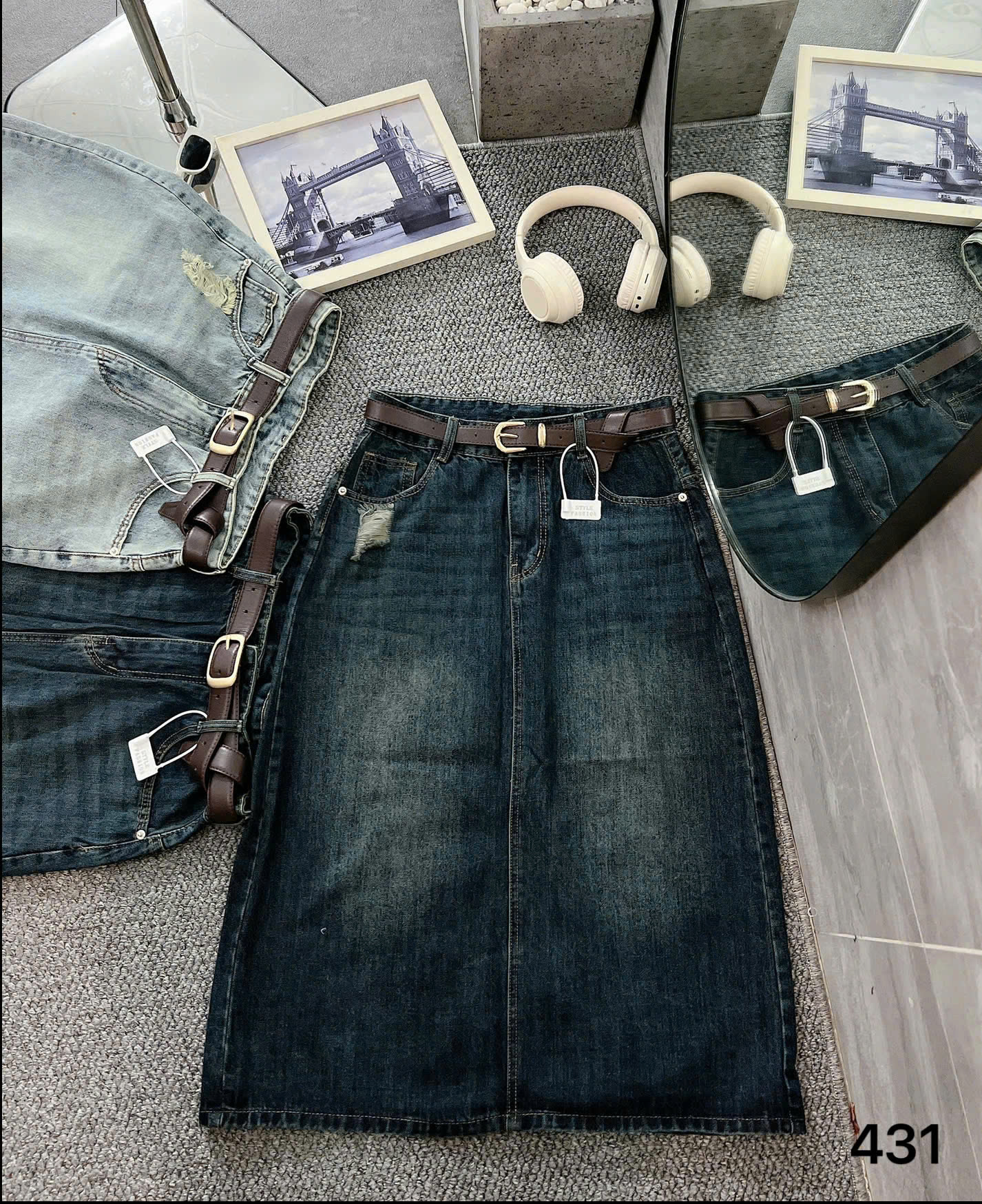 Chân váy jean dáng dài xẻ tà rách kiểu JV431 dành cho nàng béo mập từ 55-90kg