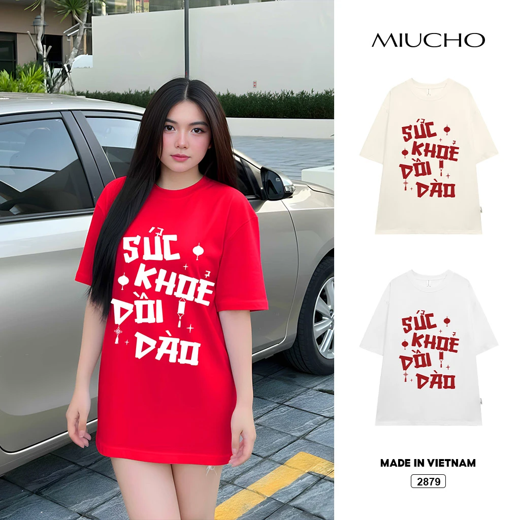 Áo thun nữ form rộng Miucho chất vải co giãn thoải mái thoáng mát lời chúc ngày tết 2879