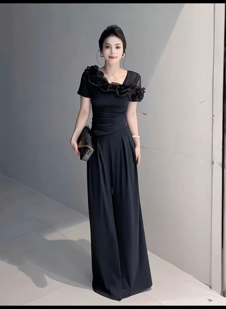 Set bộ áo phối bèo lệch vai tay con quần ống rộng_thumbnail_1