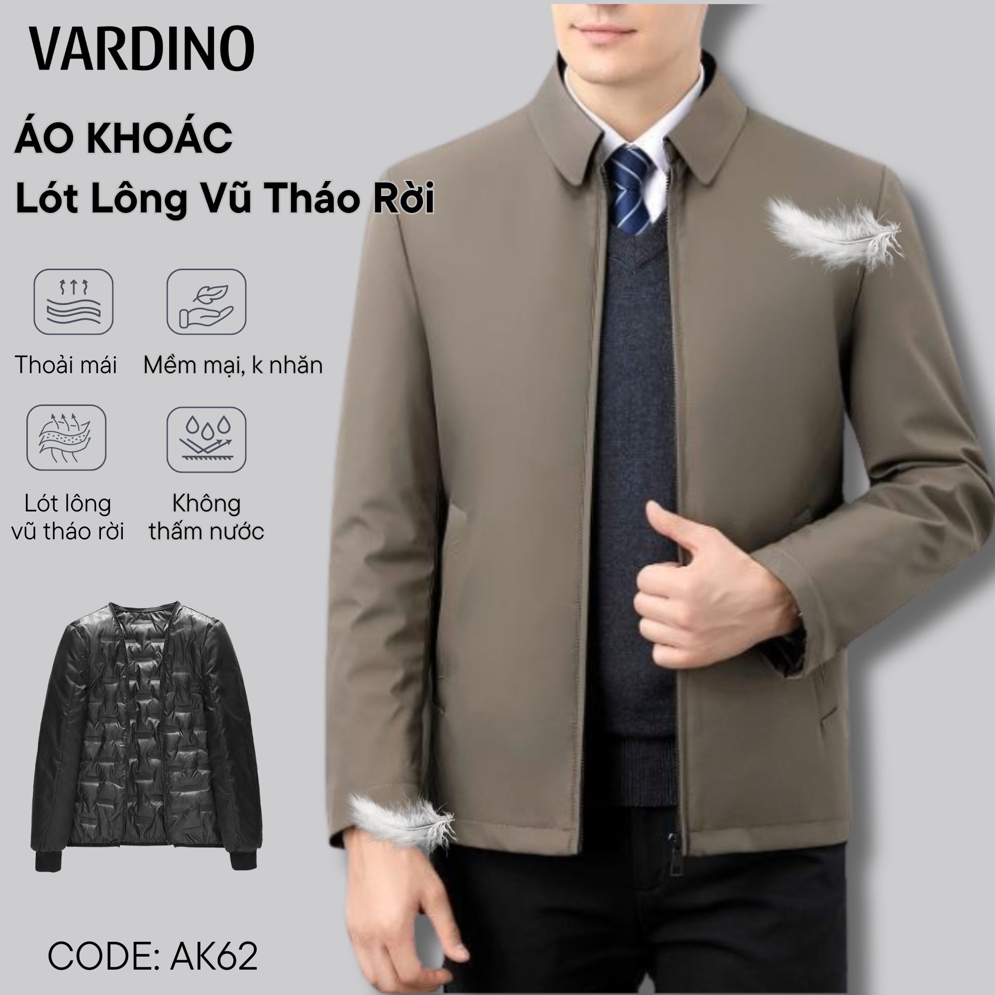 Áo khoác lông vũ tháo rời Vardino AK62