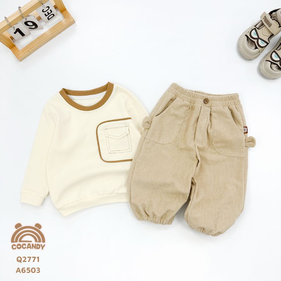 Quần dài nhung BE 2 túi tai gấu