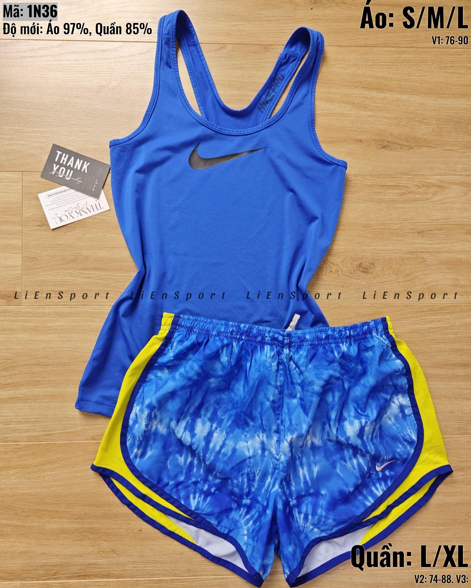 Nike Set 2 món Áo tank top Racerback + Quần short tie-dye Nữ Size S/M/L Xanh dương đậm trắng Auth 2nd Vải co giãn thấm hút mồ hôi Form ôm nhẹ Phù hợp tập gym yoga chạy bộ Mã:1N36