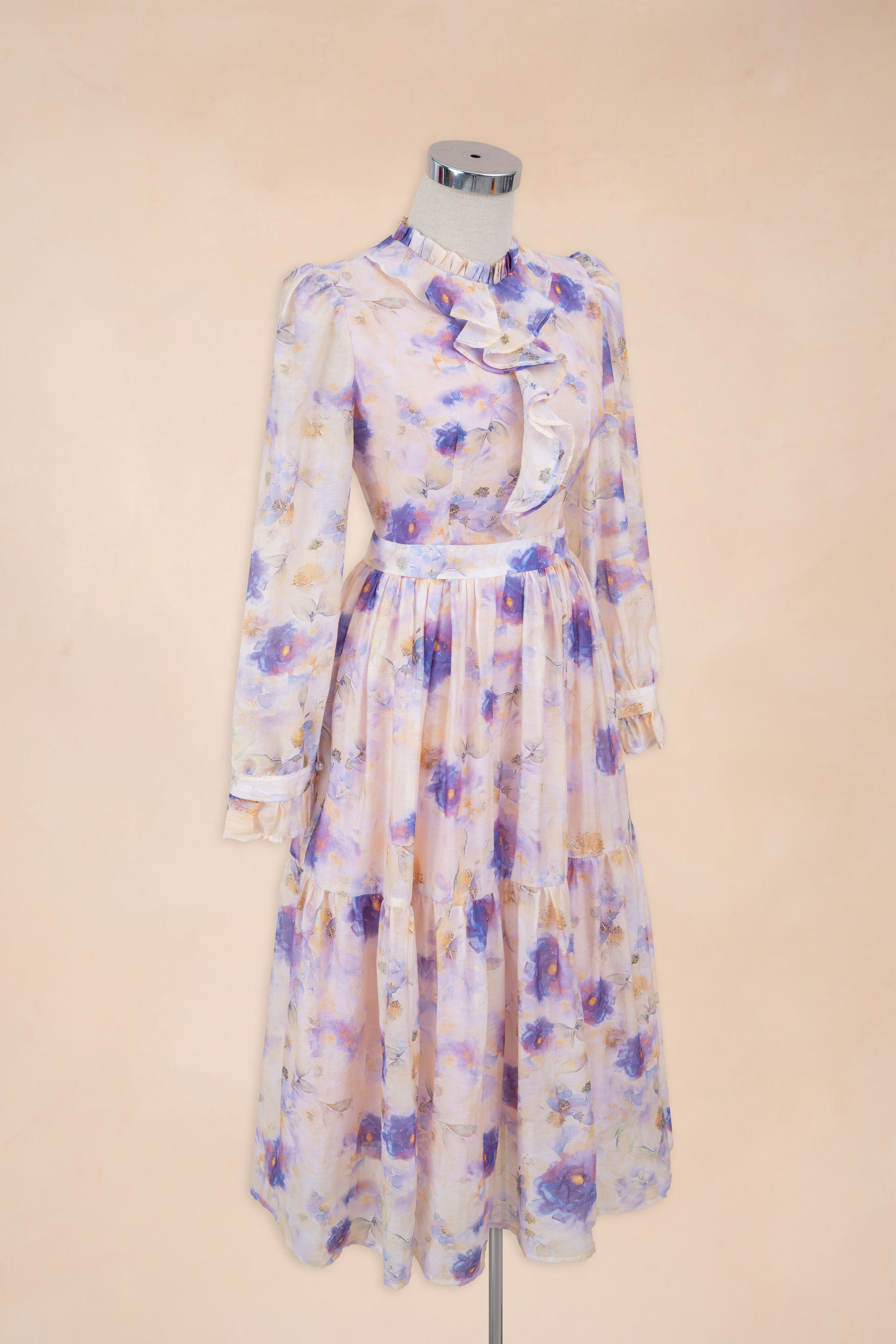 Đầm Xoè Hoa Tím Cổ Bèo_thumbnail_2