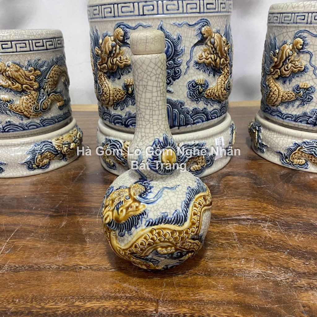 Nậm Rượu Thờ Cúng 2 Bầu Men Rạn Chuẩn Bát Tràng - Nghệ nhân chế tác_thumbnail_1