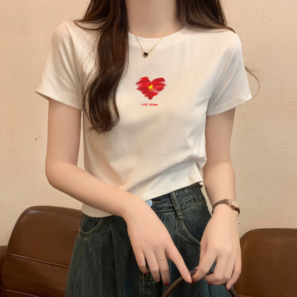 Áo Baby tee 'Tôi yêu Việt Nam' in hình 'Cờ đỏ sao vàng'nhỏ  - Áo phông Baby tee nữ LOZA ET001_thumbnail_1