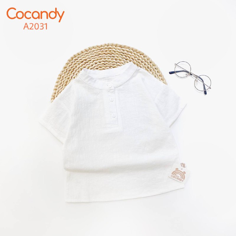 Áo cộc TRẮNG trơn cổ tàu BÉ_thumbnail_0