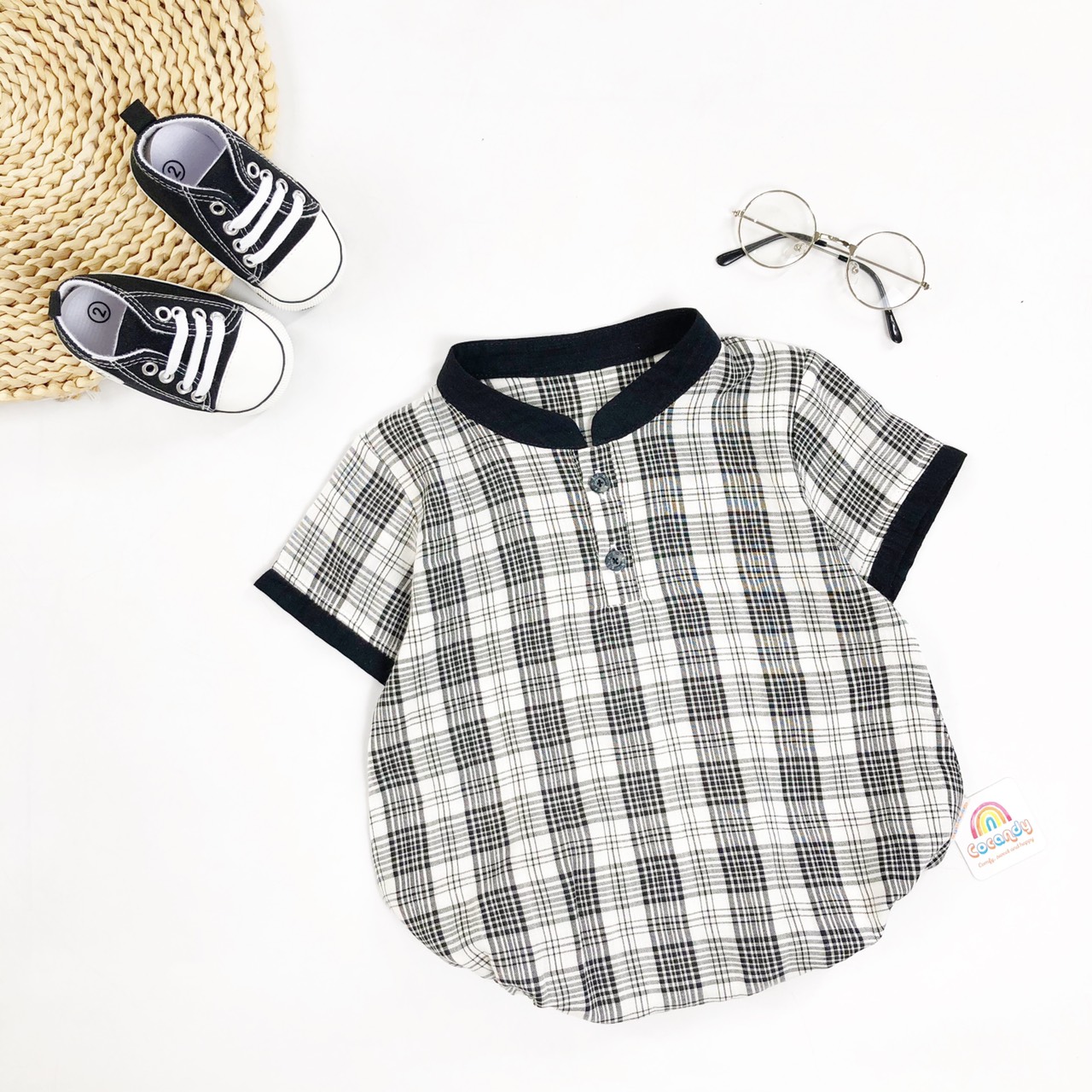 Bodysuit caro ĐEN cổ tàu