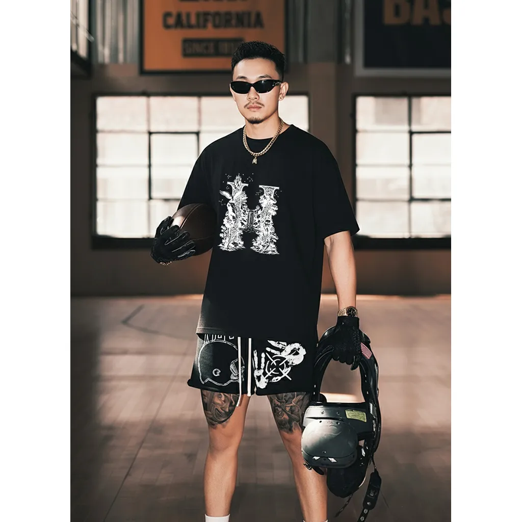 Áo phông nam form rộng Miucho Iconic vải cotton co giãn thoáng mát trẻ trung chữ cái H in kiểu 2753_thumbnail_3