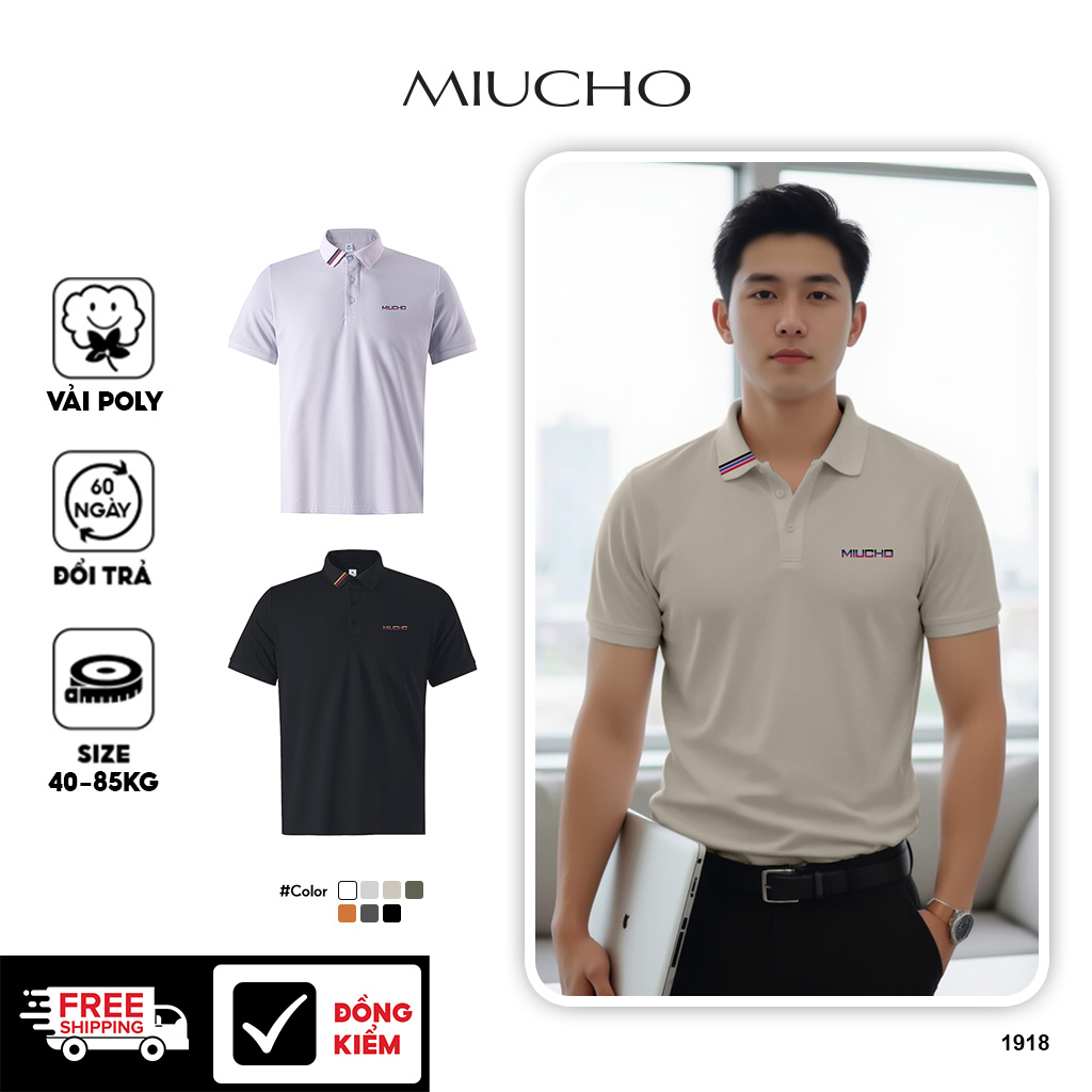 Áo polo nam form vừa 1918 Miucho Iconic vải cá sấu đứng form thoáng mát in basic_thumbnail_1