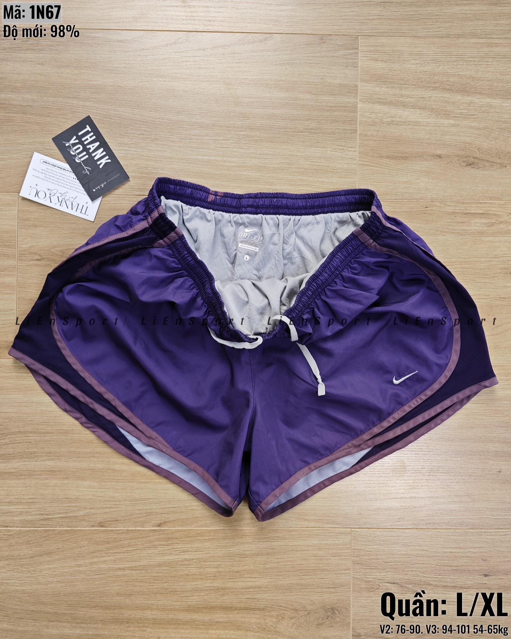 Nike Quần short tập gym nữ form rộng Size L XL Màu tím Auth 2nd Phối lưới tím đậm Viền tím nhạt Vải dù thoáng khí Dây rút trắng Logo thêu Phù hợp yoga chạy bộ Mã:1N67_thumbnail_2
