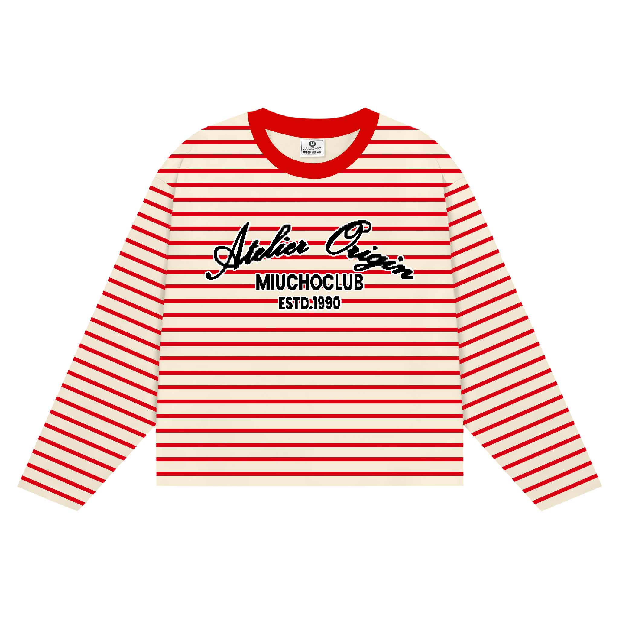 Áo thun boxy nam nữ Miucho vải bo rip thoáng mát dày dặn tay dài kẻ sọc cổ tròn 2698_thumbnail_4