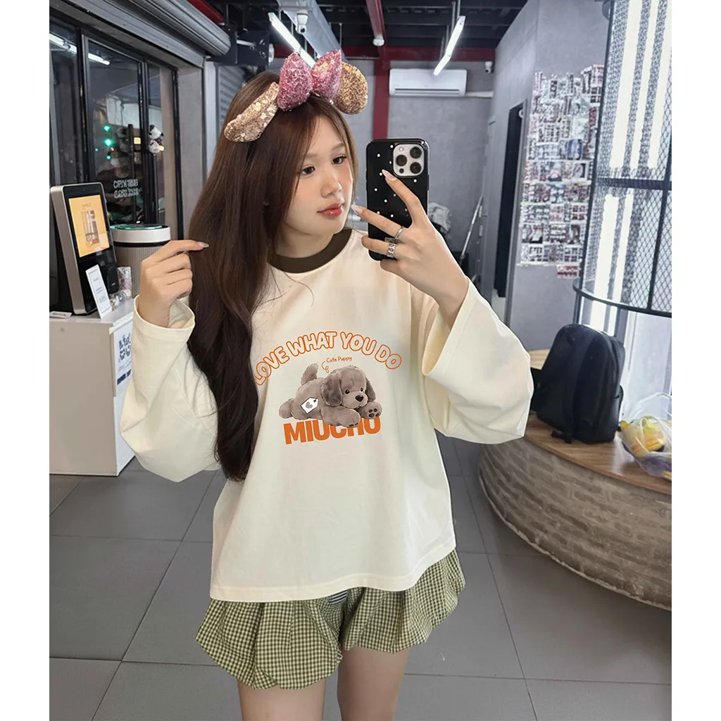 Áo thun boxy tay dài Miucho chất vải thoáng mát mềm mại chuẩn form phối cổ mix màu 2805_thumbnail_6