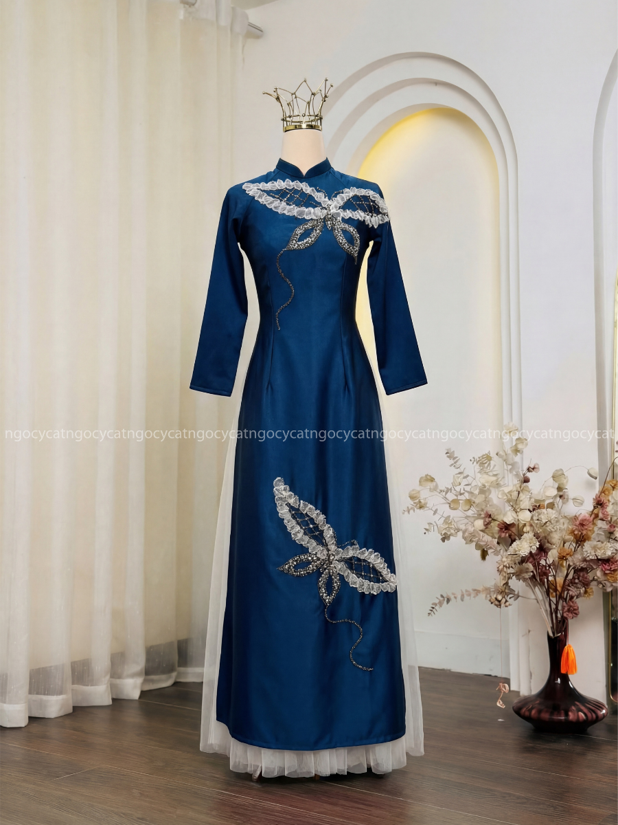 Áo Dài Bà Sui Thêu Bướm Đính Cườm