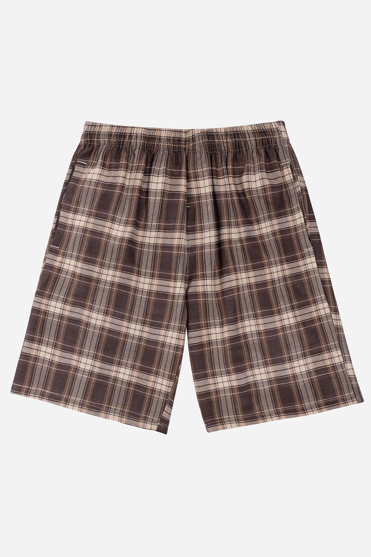 Quần Soọc Kẻ Caro Nam Trung Niên ANCHI Chất Liệu Cotton Dáng Suông Dài Qua Gối Nâu Đậm