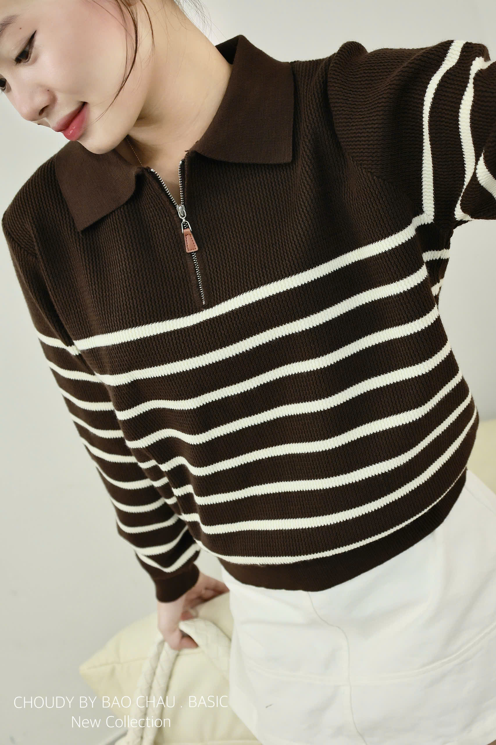 A619 ÁO DỆT KIM NÂU