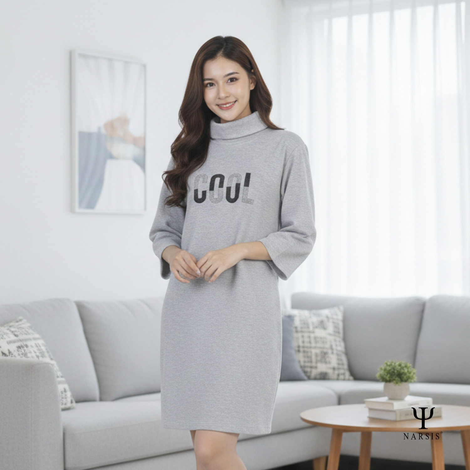 VÁY NỮ B8014 NARSIS VẢI LEN COTTON ẤM ÁP, THOÁNG MÁT, GIỮ ẤM TỐT, MỀM MẠI, GIỮ ẤM TỐT, MỀM MẠI_thumbnail_1