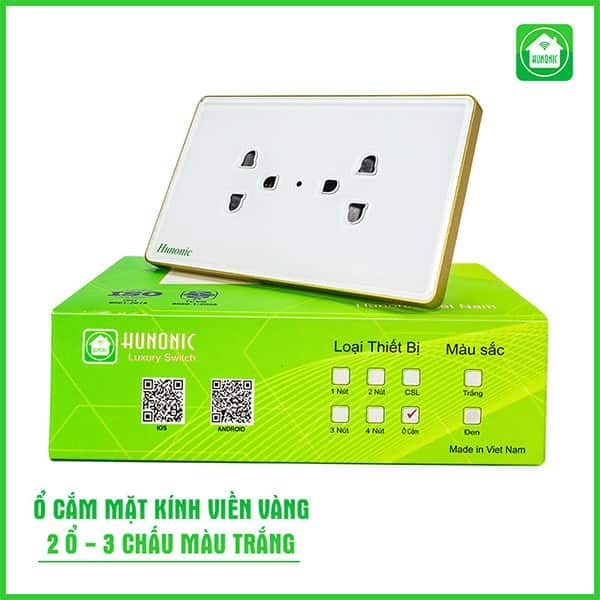 Ổ Cắm Hunonic Mặt Kính Viền Vàng 3 Chấu_thumbnail_1