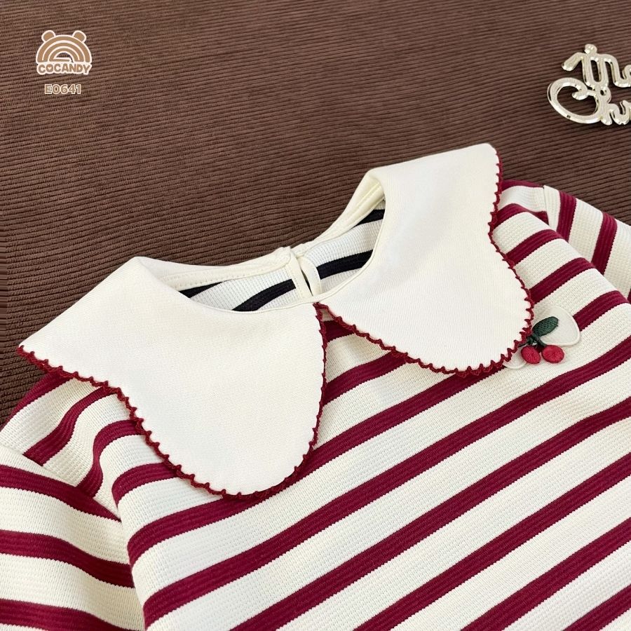 Áo dài kẻ ĐỎ cổ sóng phối cherry_thumbnail_3