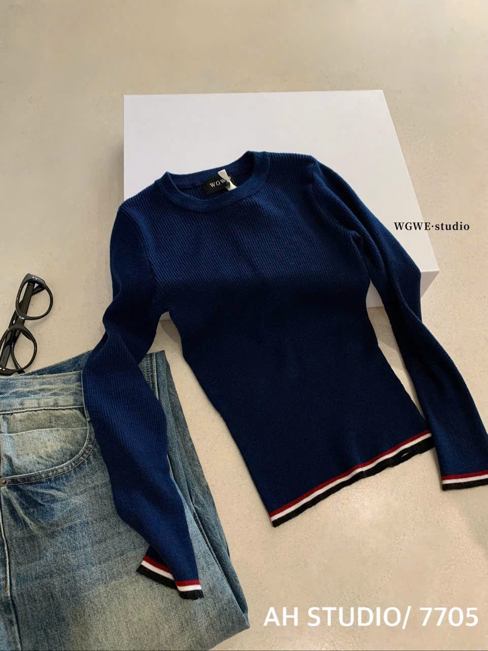 Áo len gân tay dài ( XANH ĐEN )_thumbnail_8