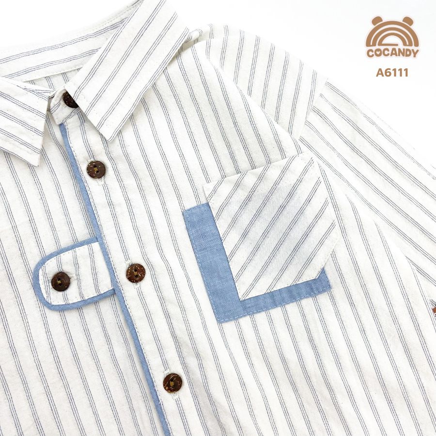 Áo dài sơ mi BE kẻ sọc túi ngực phối XDƯƠNG_thumbnail_9