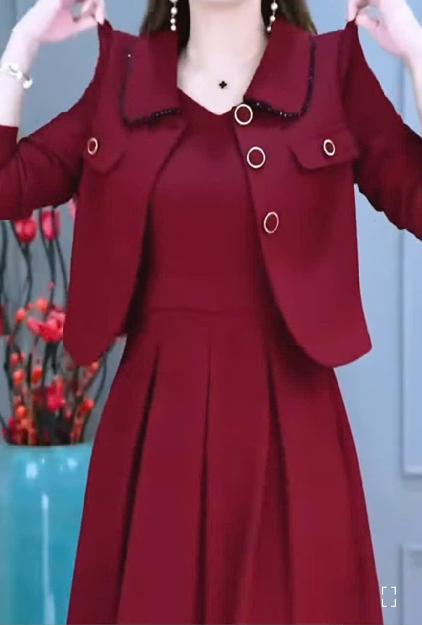 15311-Đầm xòe đỏ đô giả kiểu áo khoác rời ( thun mịn)_thumbnail_0