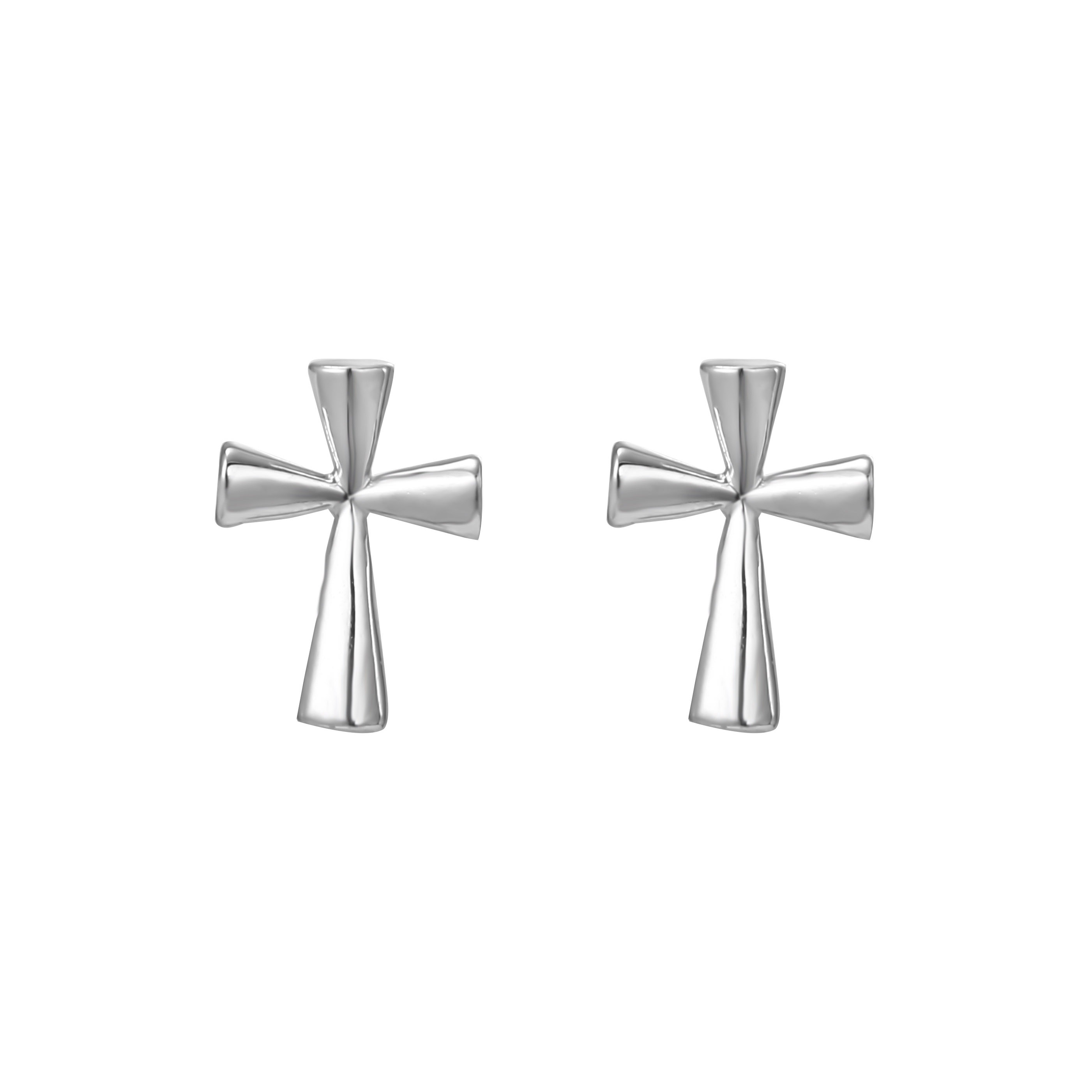 Khuyên tai Thánh Giá bạc unisex trơn/ trang sức phụ kiện Công Giáo KB06