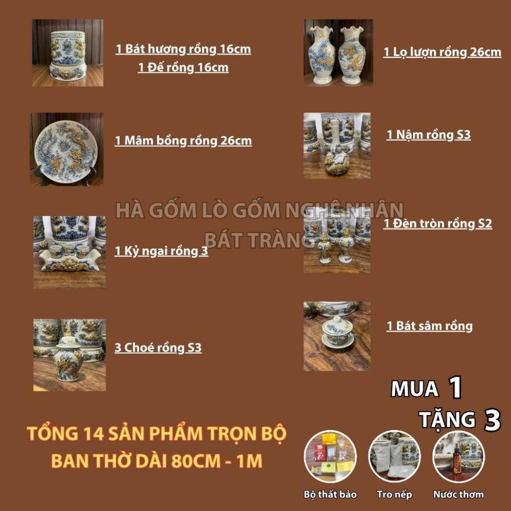 HG021 Đồ Thờ Cúng Bộ 14 món ban thờ 80CM - 1M men rạn nổi nghệ nhân Bát Tràng chế tác TẶNG Thất Bảo, Tro Nếp_thumbnail_1