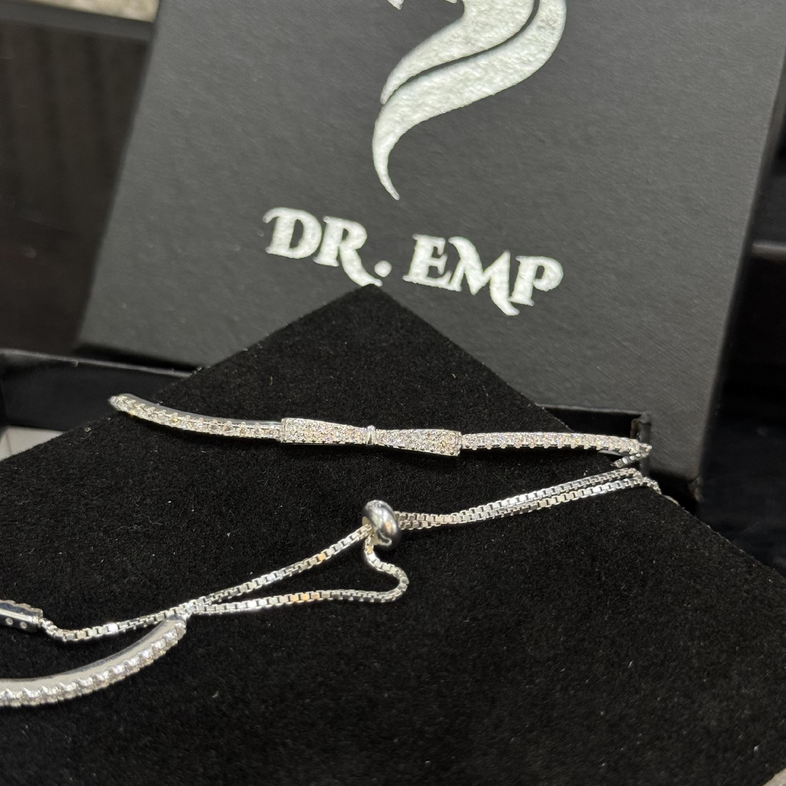 vòng tay bạc xi bạch kim nơ hai cánh dẹt dải đá dây rút_thumbnail_3