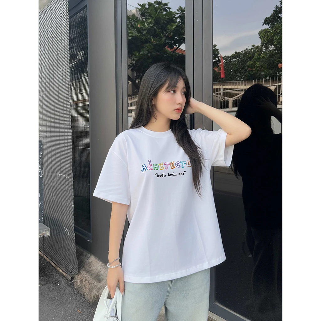 Áo thun nữ form rộng Miucho Club vải co giãn thoáng mát chữ kiểu Kiến trúc sai in typography 2863_thumbnail_9