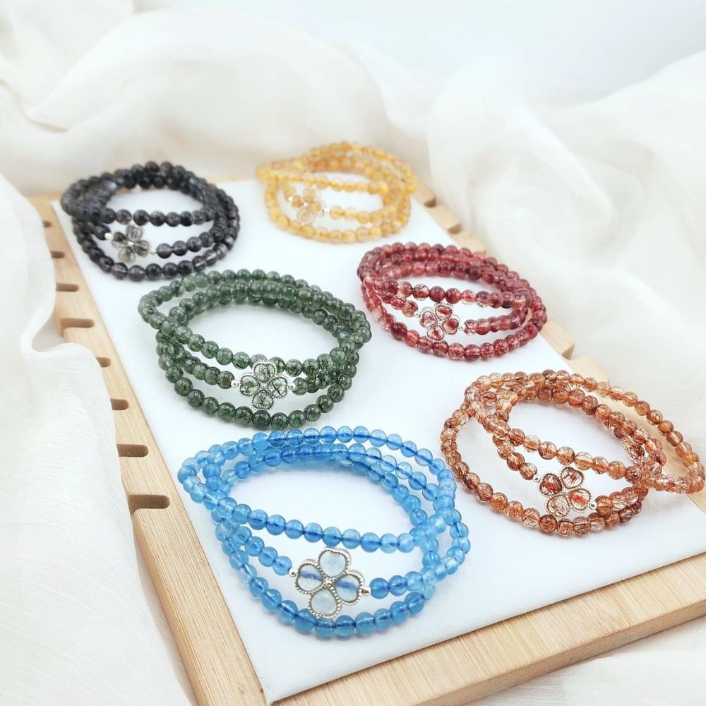 PT204 - Chuỗi vòng thạch anh mix cỏ 4 lá may mắn