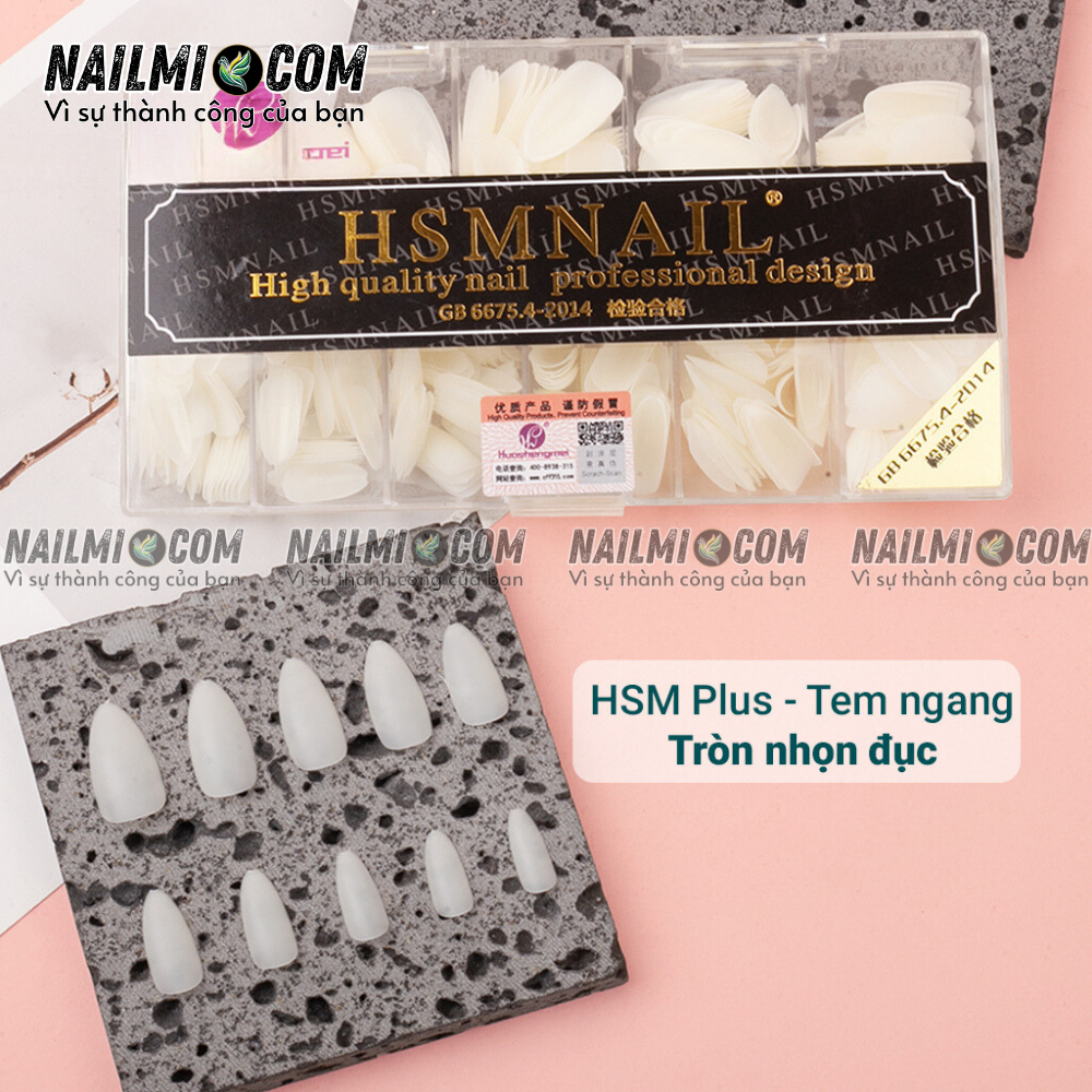 Móng úp - form bầu nhọn - màu trắng đục - HSM L1 - mặt nhám sẵn