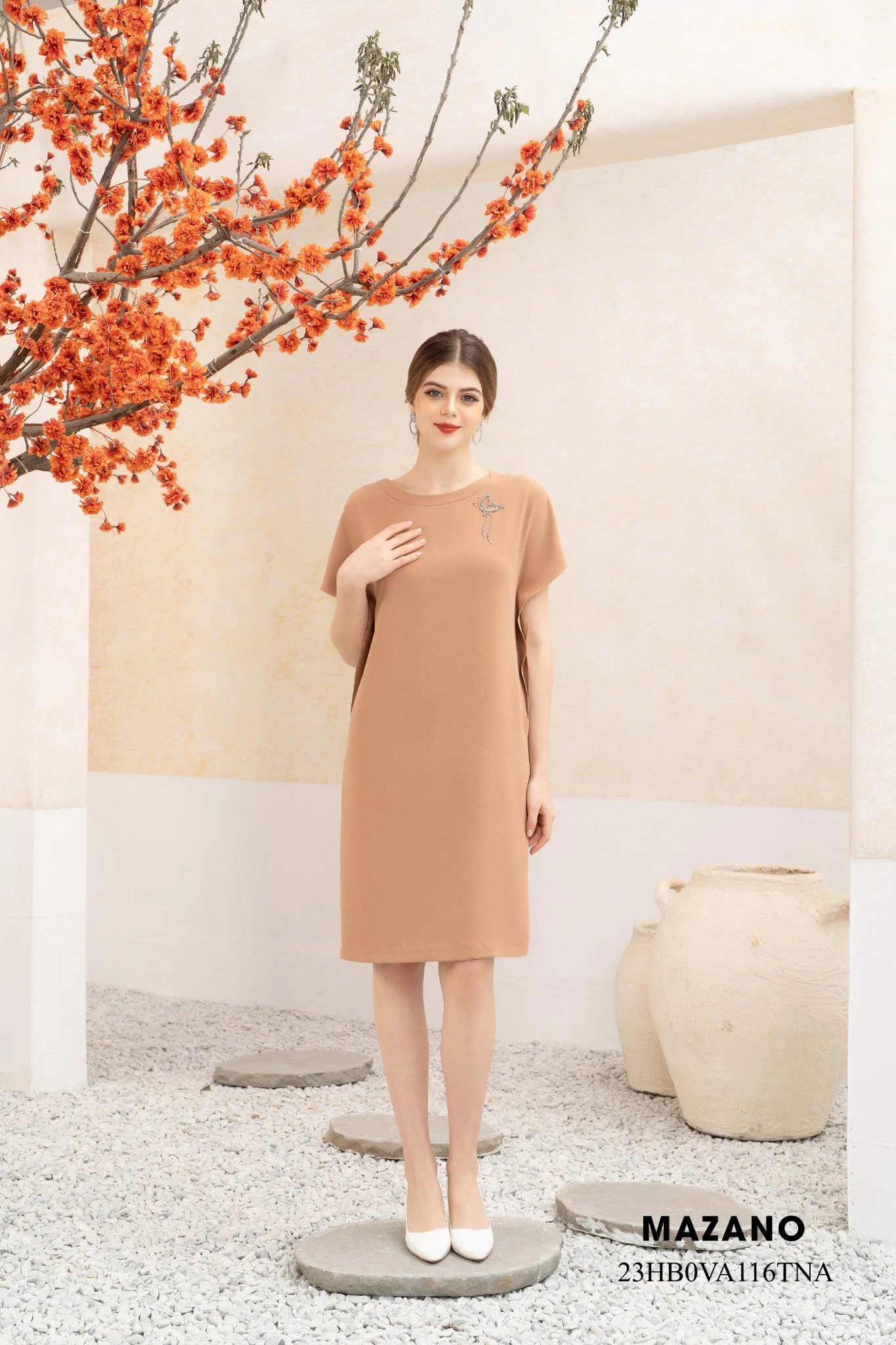 Đầm suông cam tay liền đính trang trí_thumbnail_3