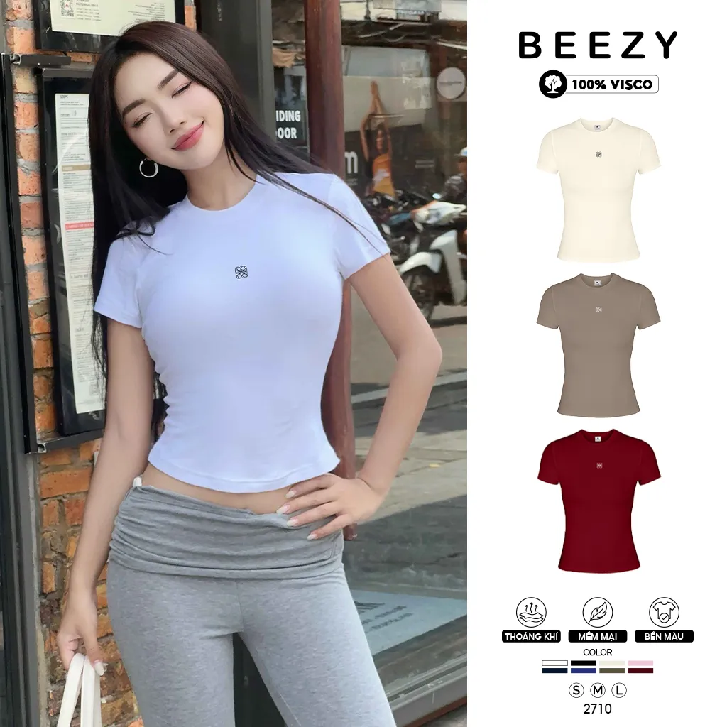 Áo thun nữ baby tee Miucho vải visco mềm mại thoáng mát cổ tròn basic in typography 2710