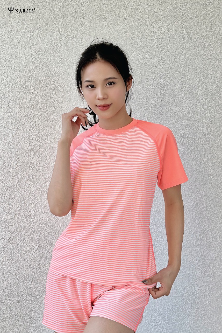 SET BỘ BƠI NỮ KÍN ĐÁO CÓ LÓT NGỰC MÀU HỒNG KẺ VẢI PE CO GIÃN 4 CHIỀU A23005 NARSIS CHẤT LIỆU THOÁ..._thumbnail_7