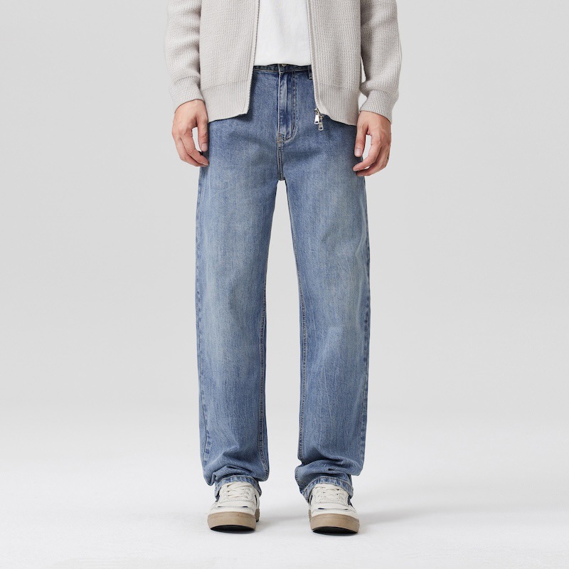 Quần jean thẳng co giãn phong cách retro Mỹ dành cho nam mùa thu phong cách mới quần dài ống rộng rộng rãi mùa thu đông_thumbnail_2