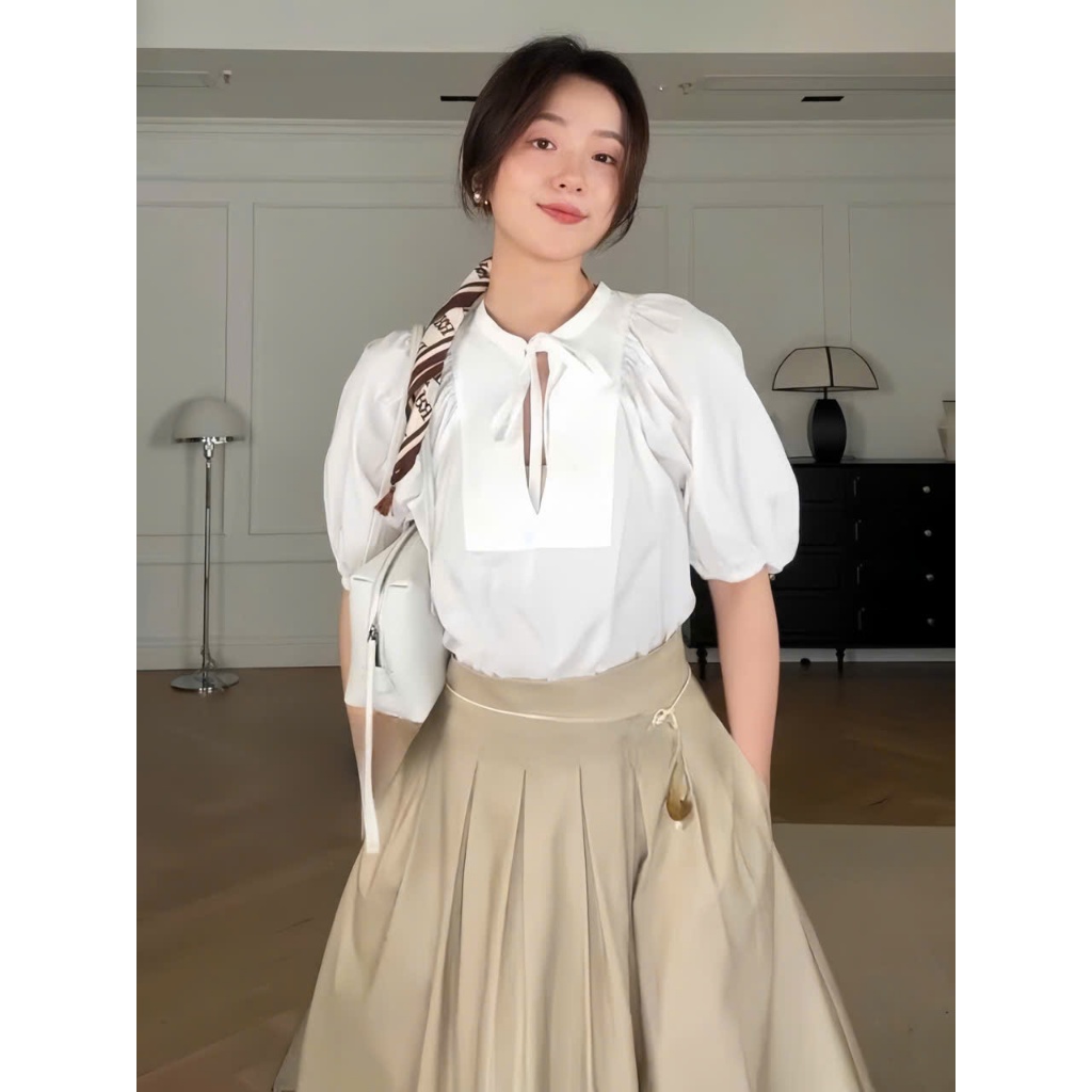 Set Đồ Nữ Công Sở Kèm Chân Váy Dáng Xòe Màu Be,Set Áo Sơ Mi Kèm Chân Váy Phong Cách Hàn Quốc Logastore_L71_thumbnail_1