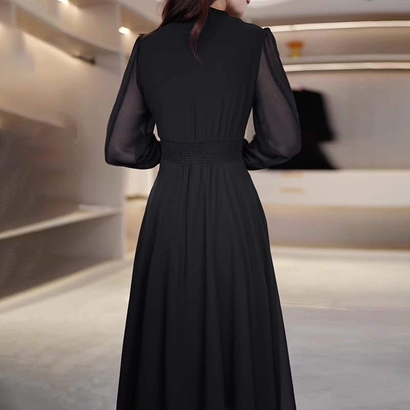 16615-Đầm xòe voan  đen tay lở cổ thắt nơ  ( voan, lót)_thumbnail_2